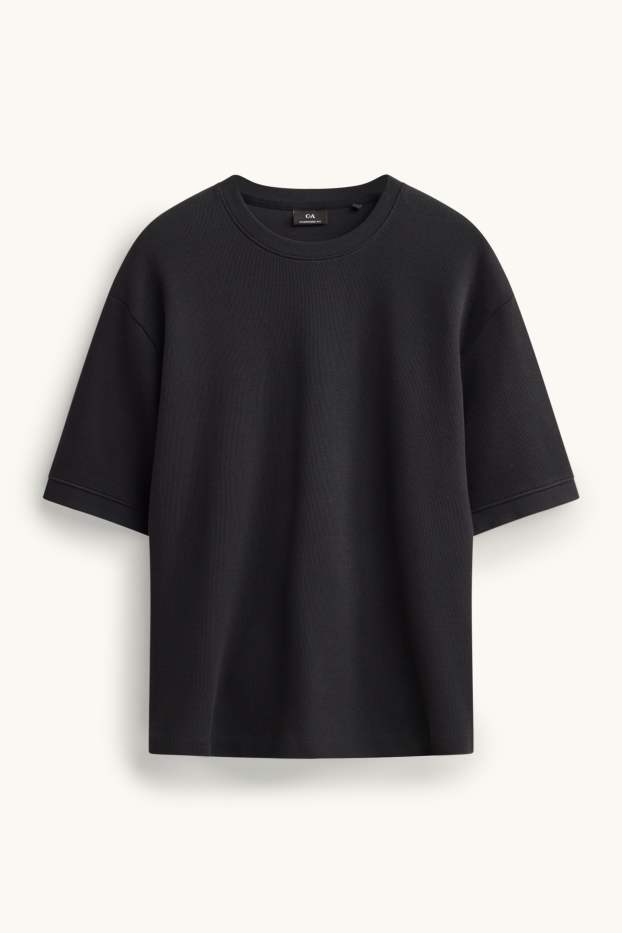 Herren - T-Shirt - Oversized - gerippt - schwarz