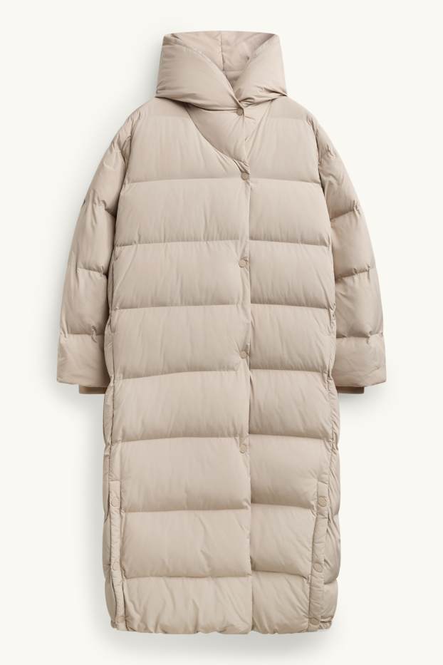 Donna - Cappotto trapuntato con cappuccio - foderato - idrorepellente - beige