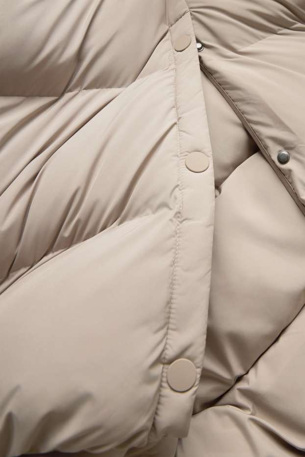 Donna - Cappotto trapuntato con cappuccio - foderato - idrorepellente - beige