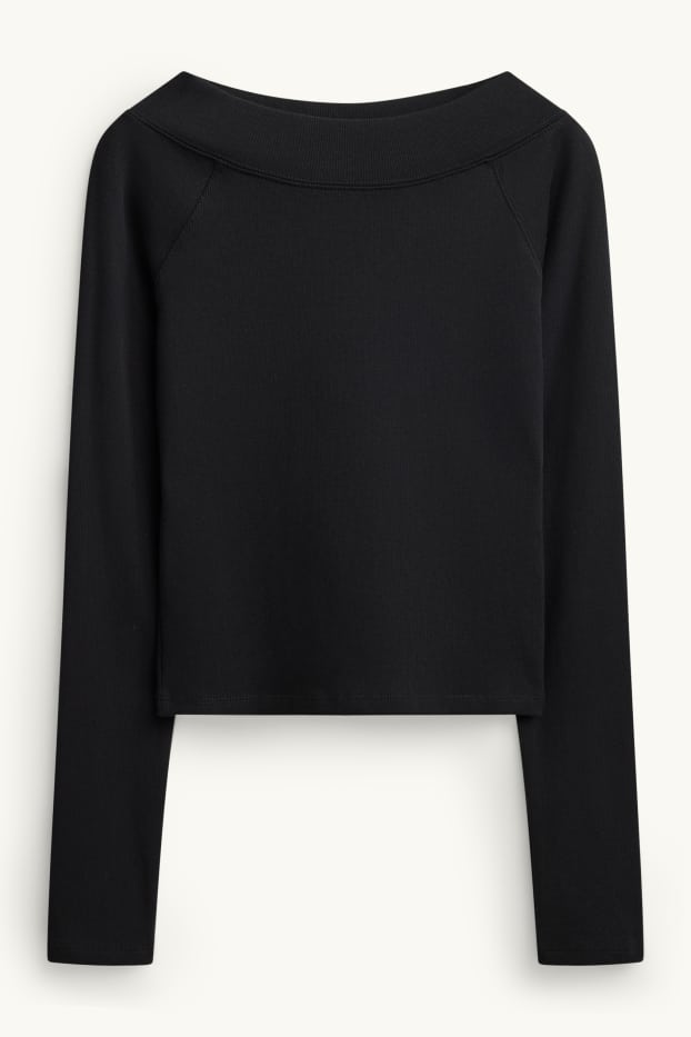 Women - Long sleeve top - slim fit - ribbed - black