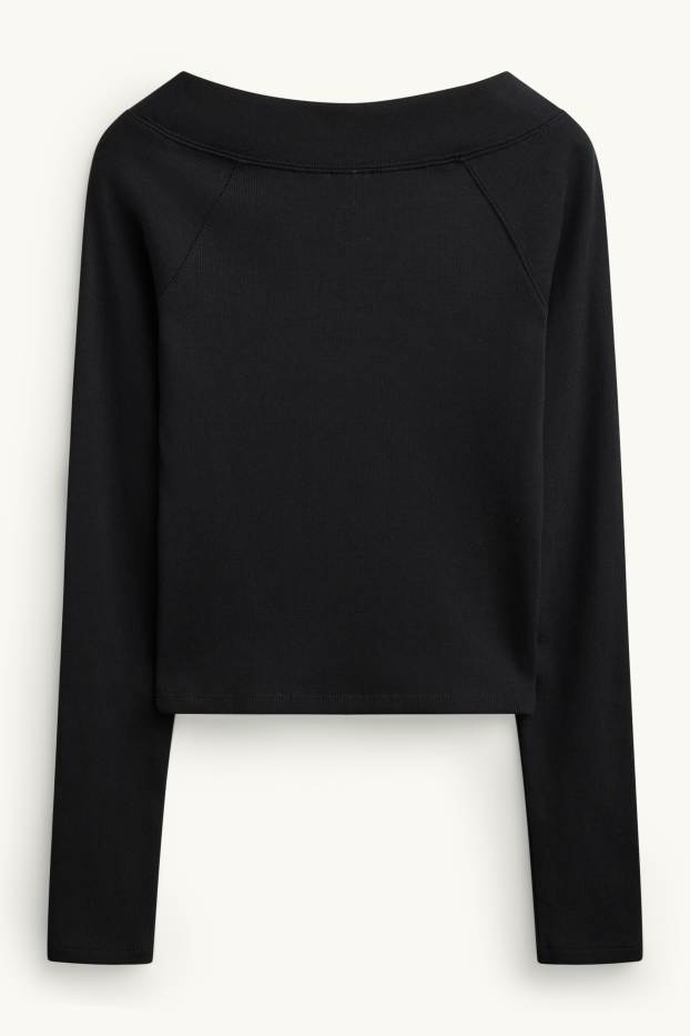 Women - Long sleeve top - slim fit - ribbed - black