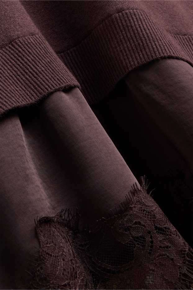 Women - Knitted dress - 2-in-1 look - dark brown