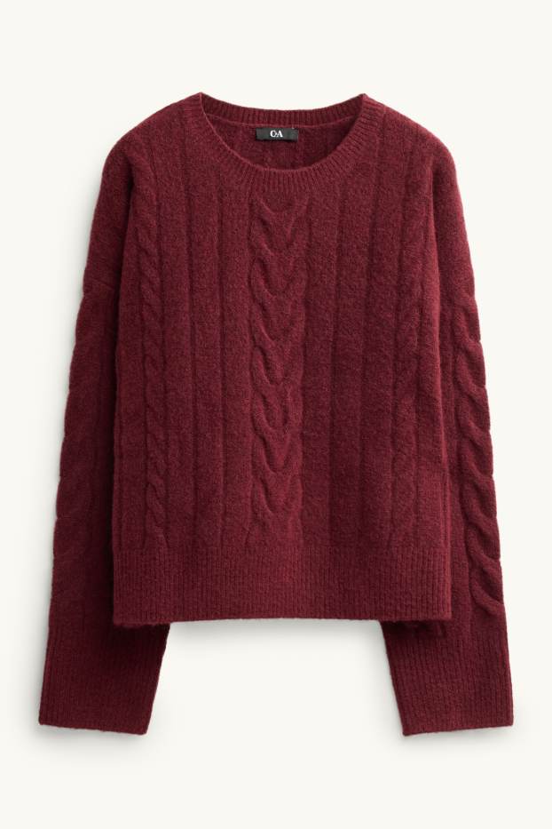 Femei - Pulover - cu torsade - bordo