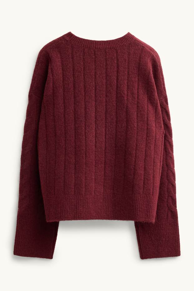 Femei - Pulover - cu torsade - bordo