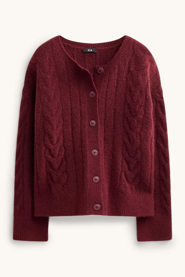 Damen - Strickjacke - Zopfmuster - bordeaux