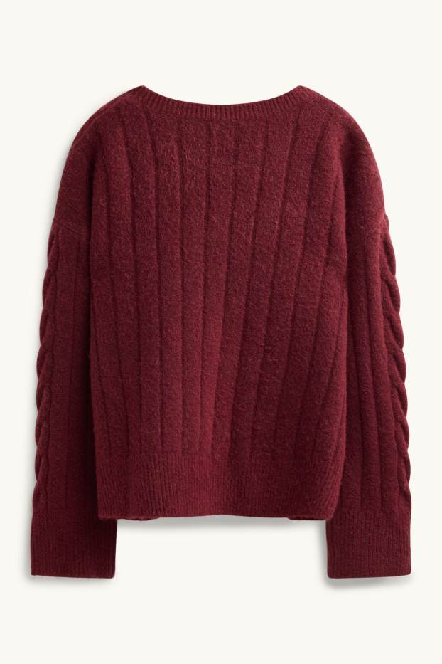Damen - Strickjacke - Zopfmuster - bordeaux