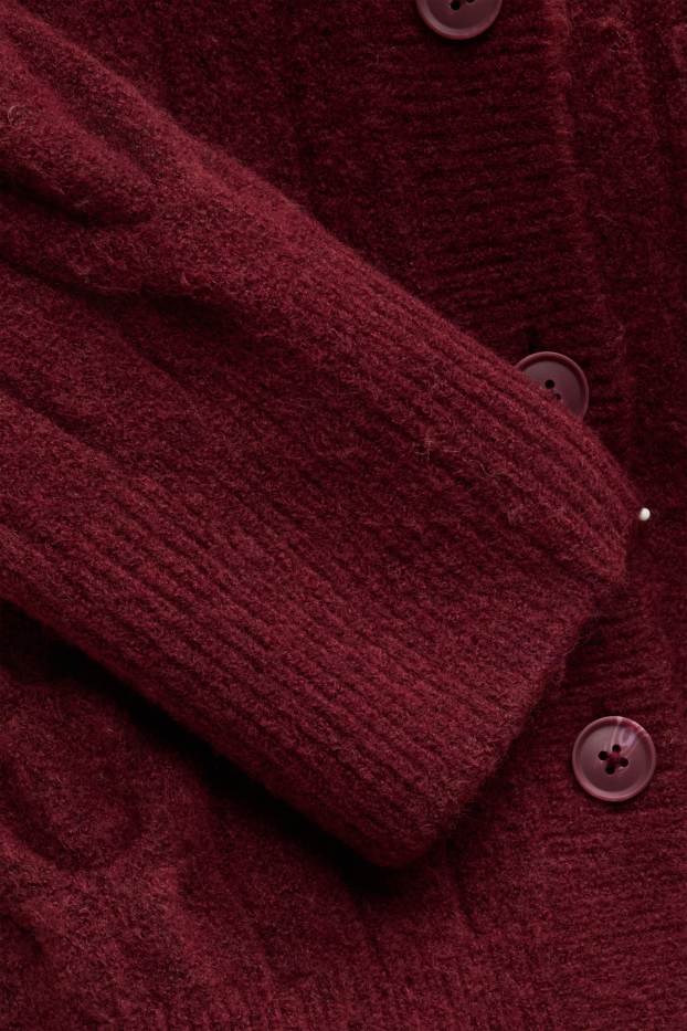 Damen - Strickjacke - Zopfmuster - bordeaux