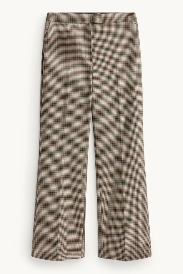 Dames - Business-broek - high waist - wide leg - geruit - beige / bruin