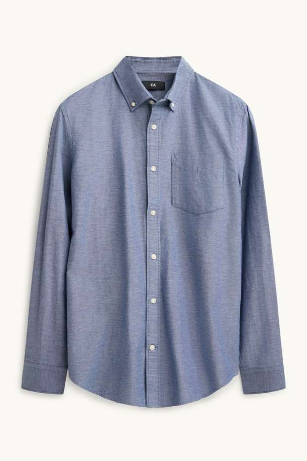 Herren - Hemd - Regular Fit - Button-down - blau-melange