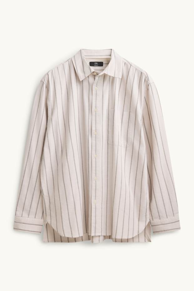 Hommes - Chemise - loose fit - col kent - à rayures - crème