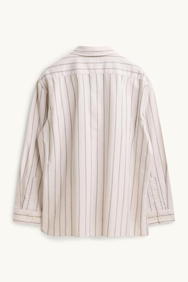 Hommes - Chemise - loose fit - col kent - à rayures - crème