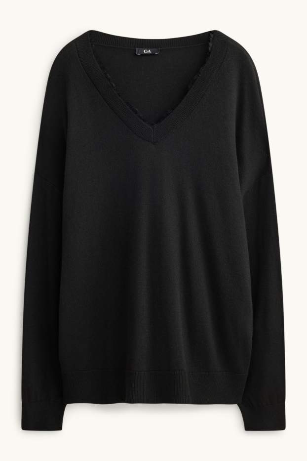 Damen - Pullover mit V-Ausschnitt - schwarz