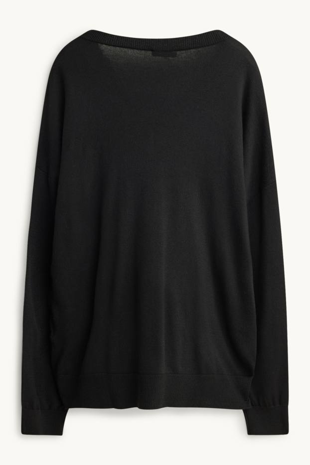 Damen - Pullover mit V-Ausschnitt - schwarz