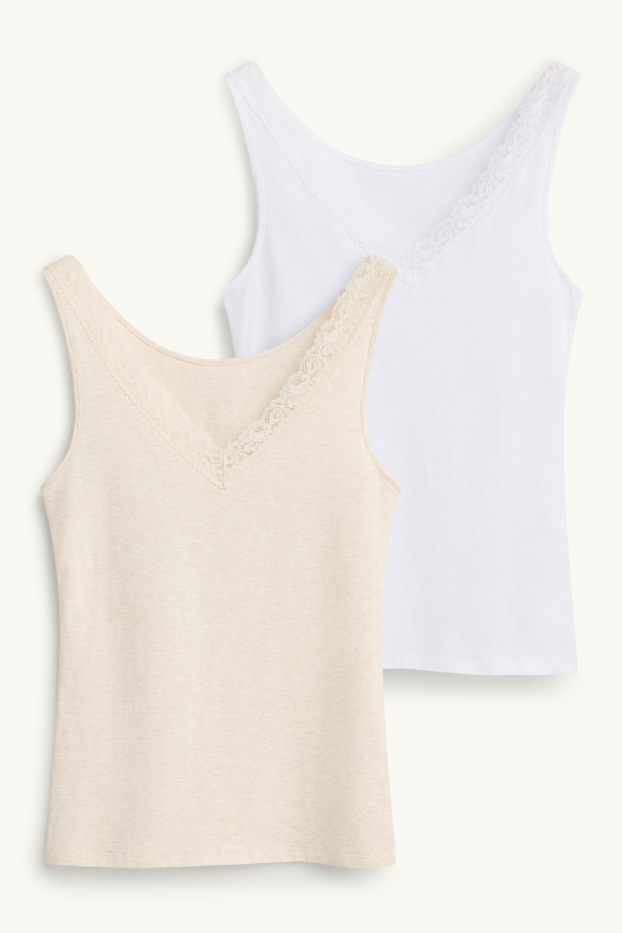 Dames - Set van 2 - hemdje - wit / beige