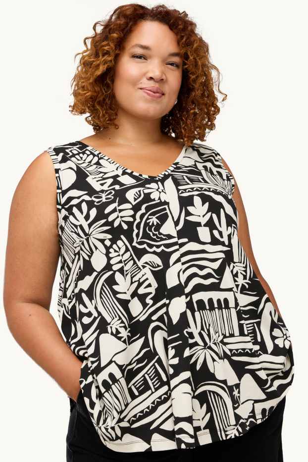 Femmes - Haut avec encolure en V - à motif - blanc / noir