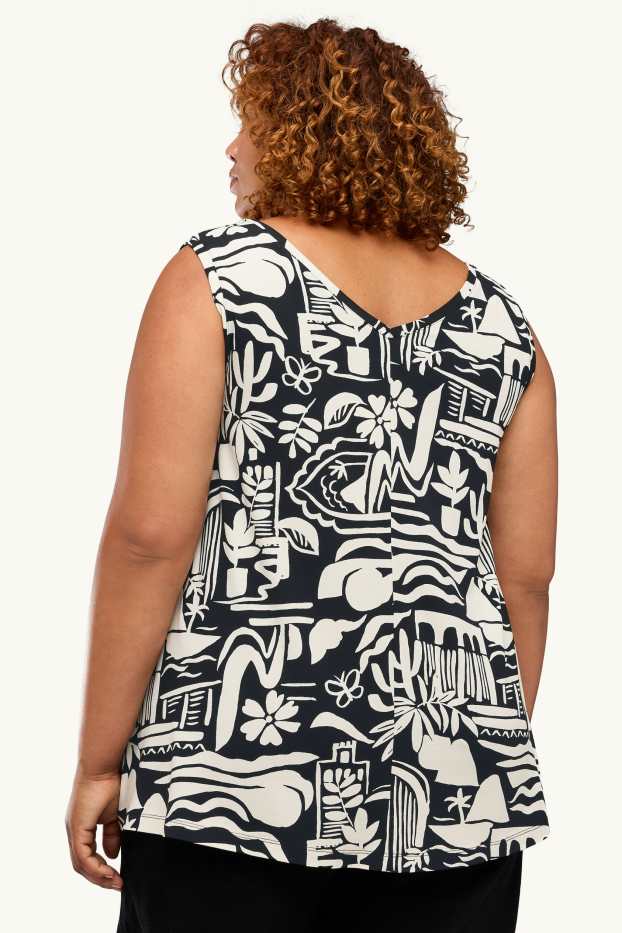 Femmes - Haut avec encolure en V - à motif - blanc / noir