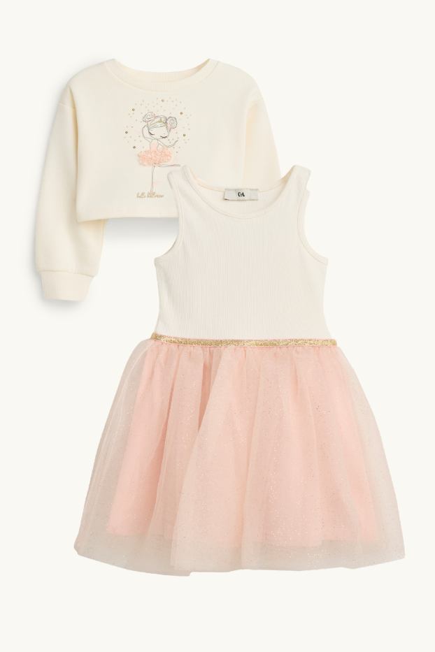 Children Girls - Ballerina - set - dress and sweatshirt - 2 piece - cremewhite