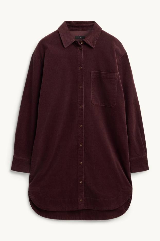 Femei - Rochie din catifea reiată - straight fit - bordo