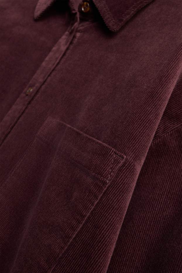 Femei - Rochie din catifea reiată - straight fit - bordo