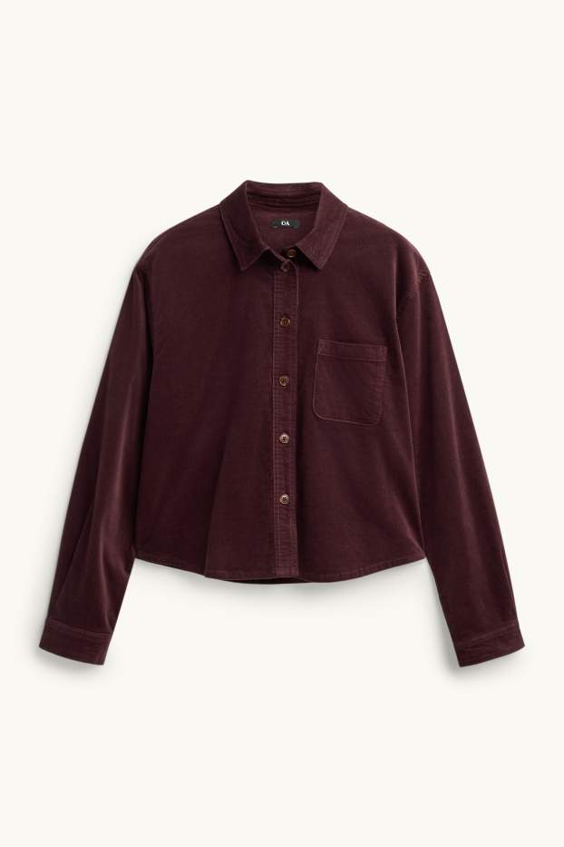 Dames - Overhemdblouse van corduroy - bordeaux