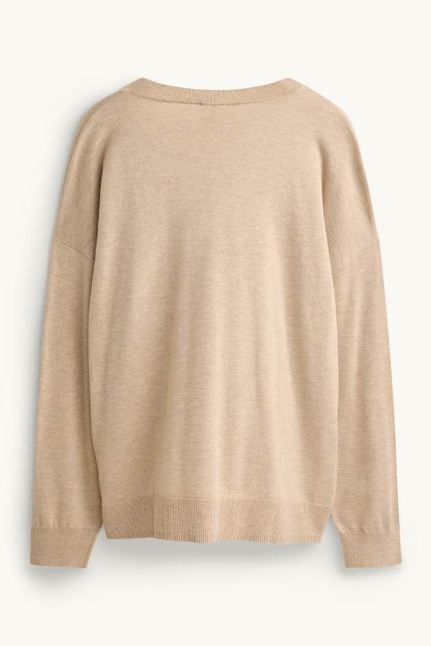 Femmes - Pull avec encolure en V - beige