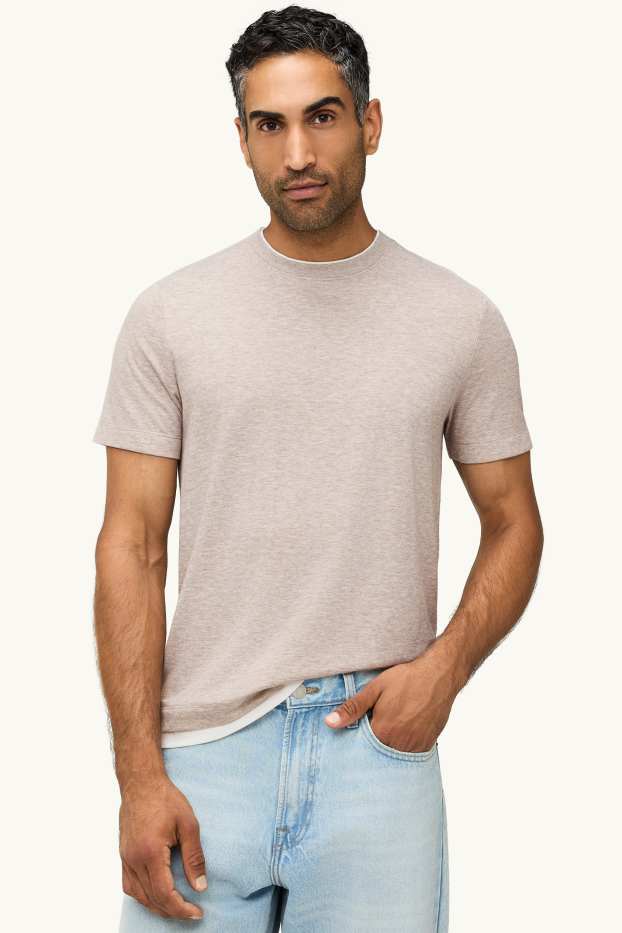 Bărbați - Tricou - regular fit - aspect 2 în 1 - maro