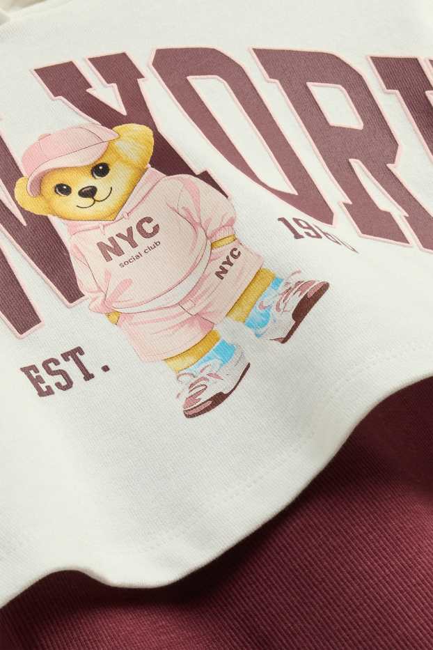 Kinder Mädchen - Teddybär - Set - Hoodie und Top - 2 teilig - weiß / dunkelrot