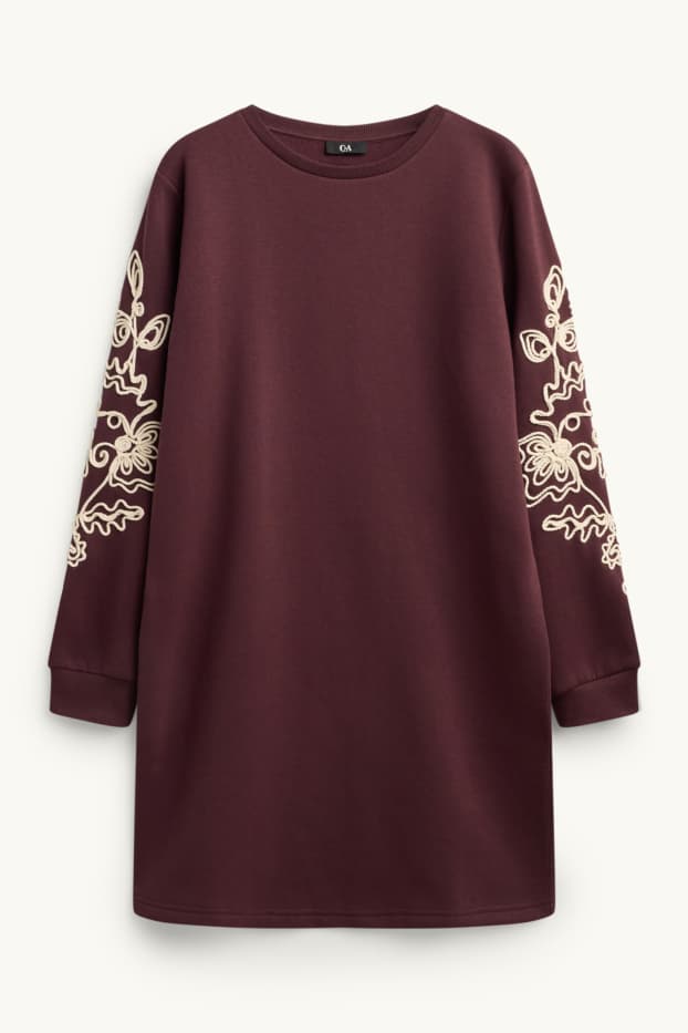 Dona - Vestit de punt de xandall - straight fit - brodat - de flors - bordeus