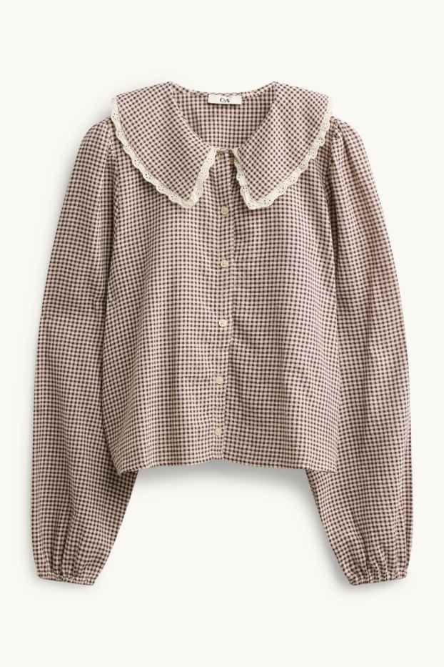 Women - Blouse - check - brown / beige