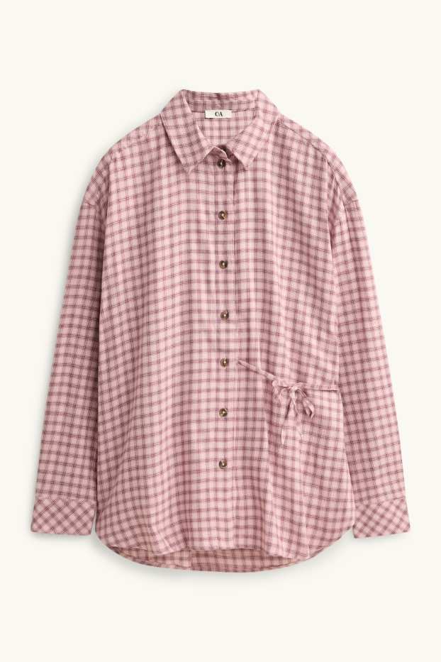 Women - Blouse - oversized - check - rose / dark red