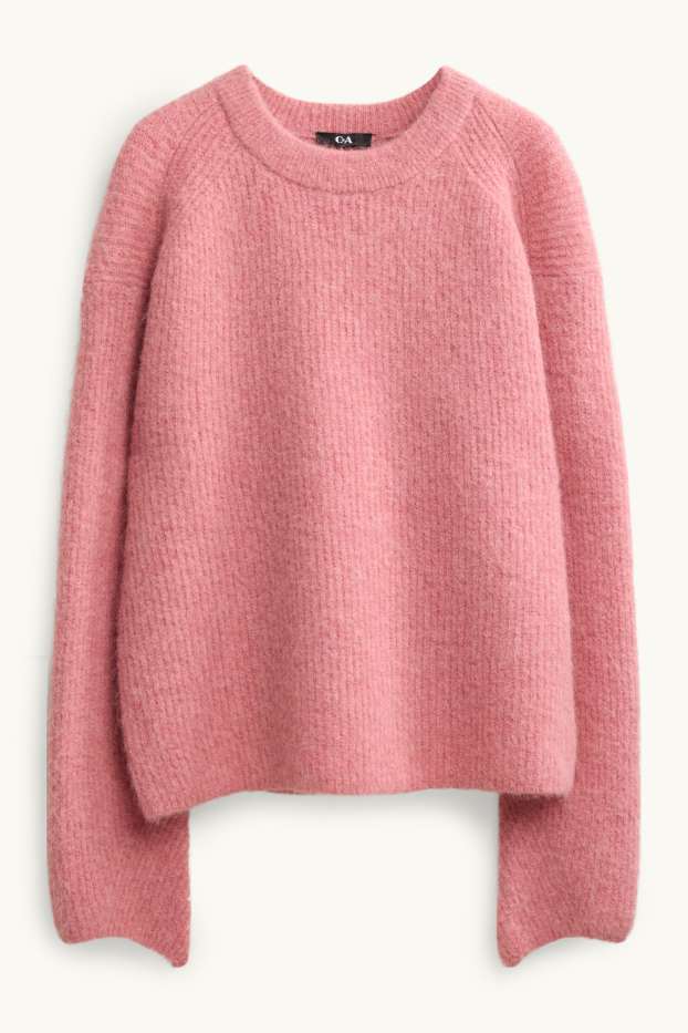 Damen - Strickpullover - gerippt - rosa