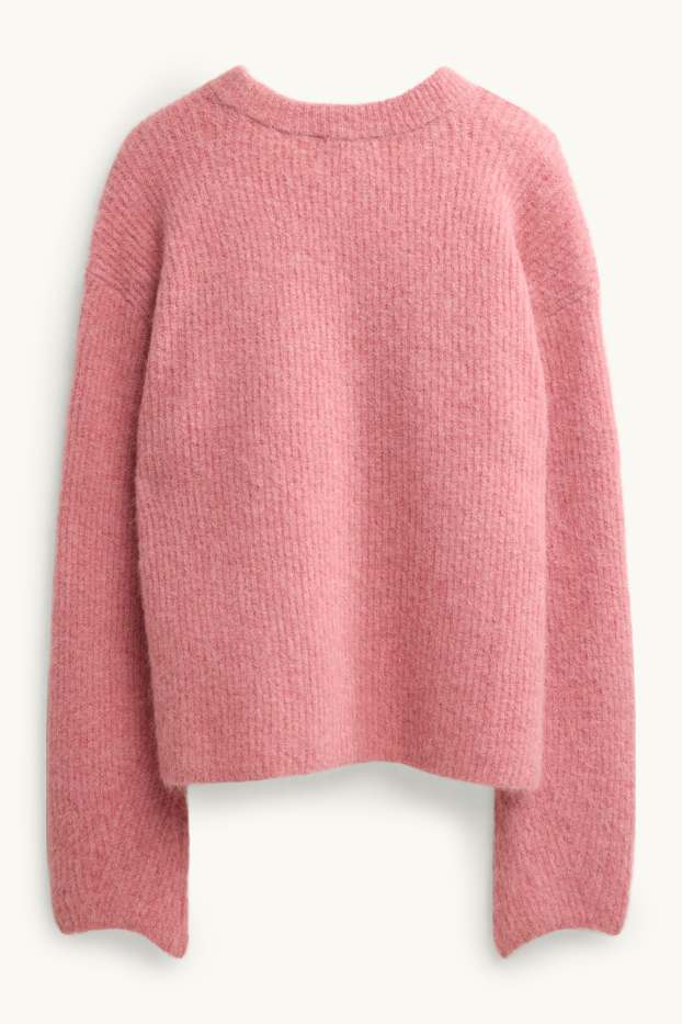 Damen - Strickpullover - gerippt - rosa