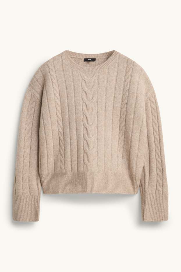 Femmes - Pull - motif tressé - beige