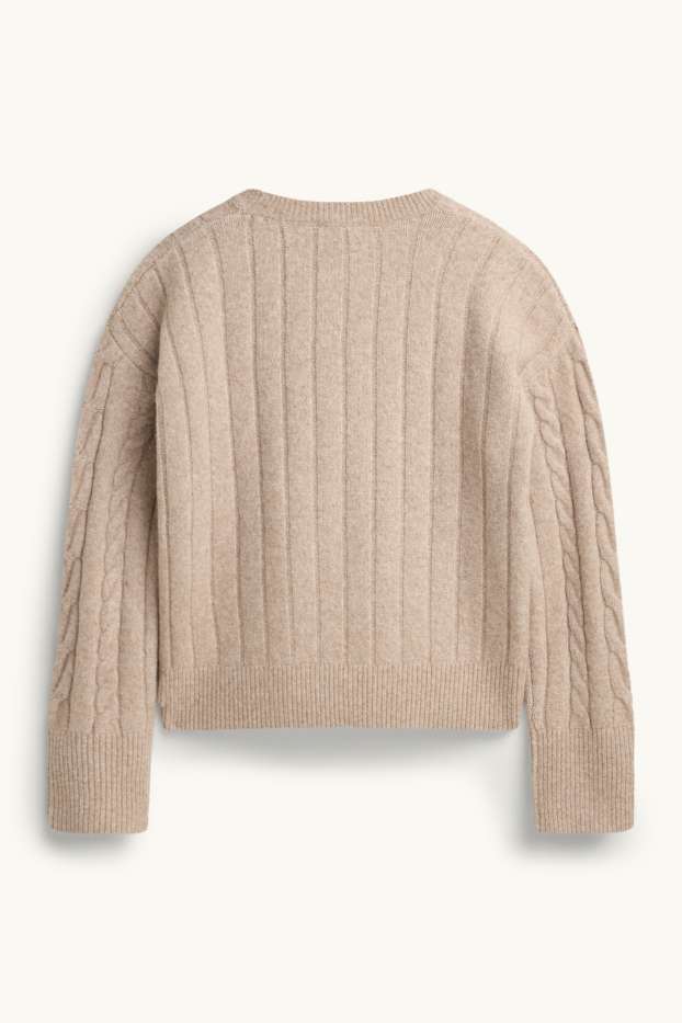 Femmes - Pull - motif tressé - beige