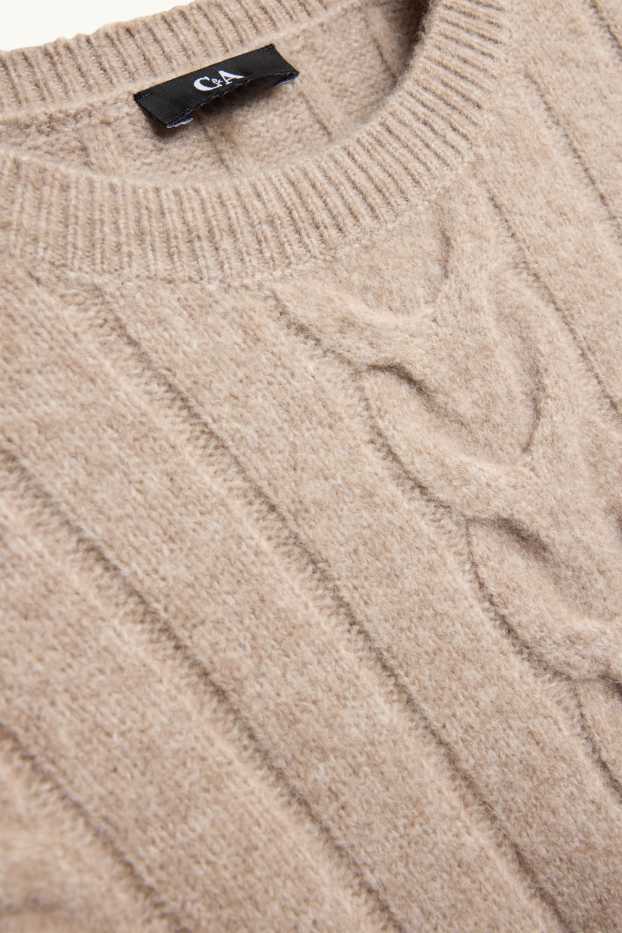 Femmes - Pull - motif tressé - beige