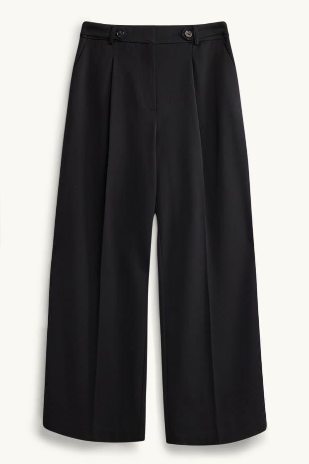Dámské - Plátěné kalhoty - high waist - wide leg - černá
