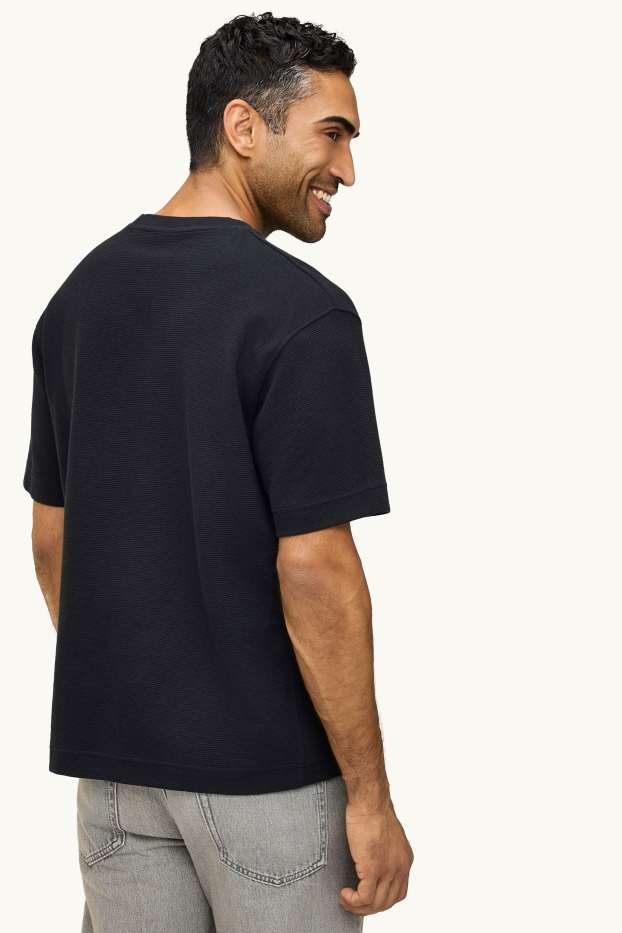Herren - T-Shirt - Relaxed Fit - gerippt - schwarz