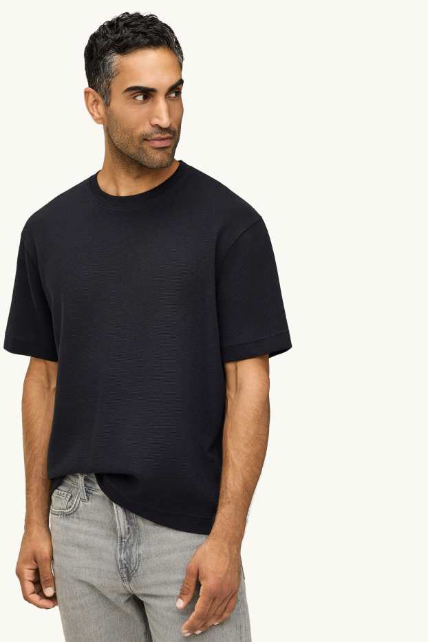 Herren - T-Shirt - Relaxed Fit - gerippt - schwarz