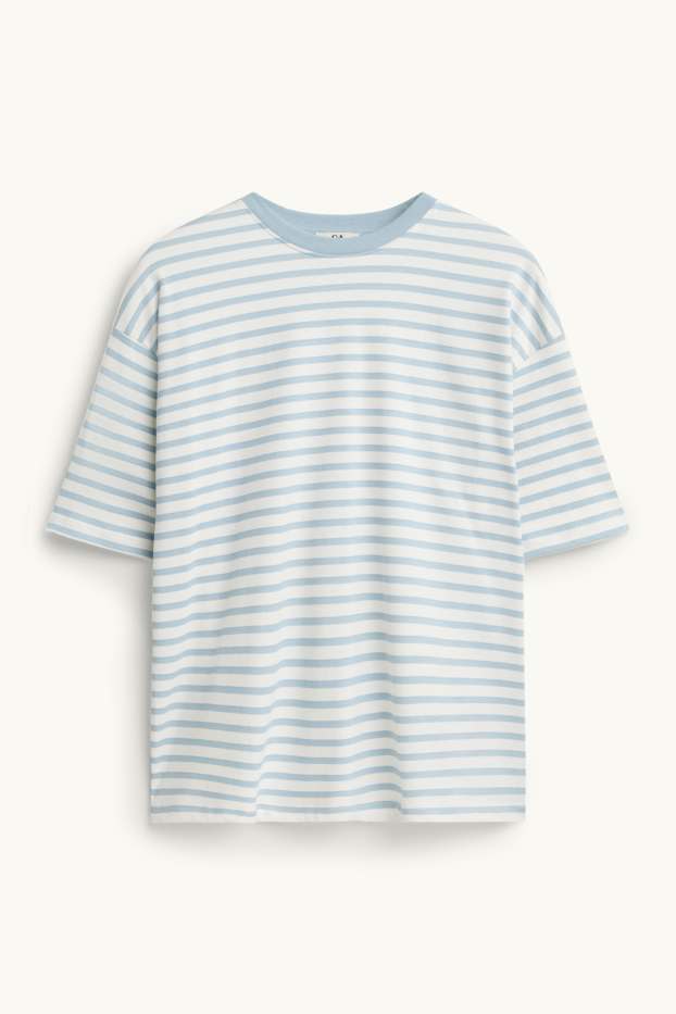 Damen - T-Shirt - Oversized - gestreift - weiß / hellblau