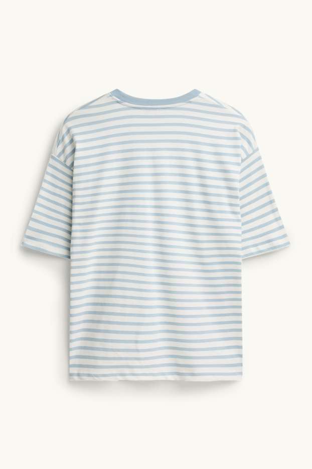 Damen - T-Shirt - Oversized - gestreift - weiß / hellblau