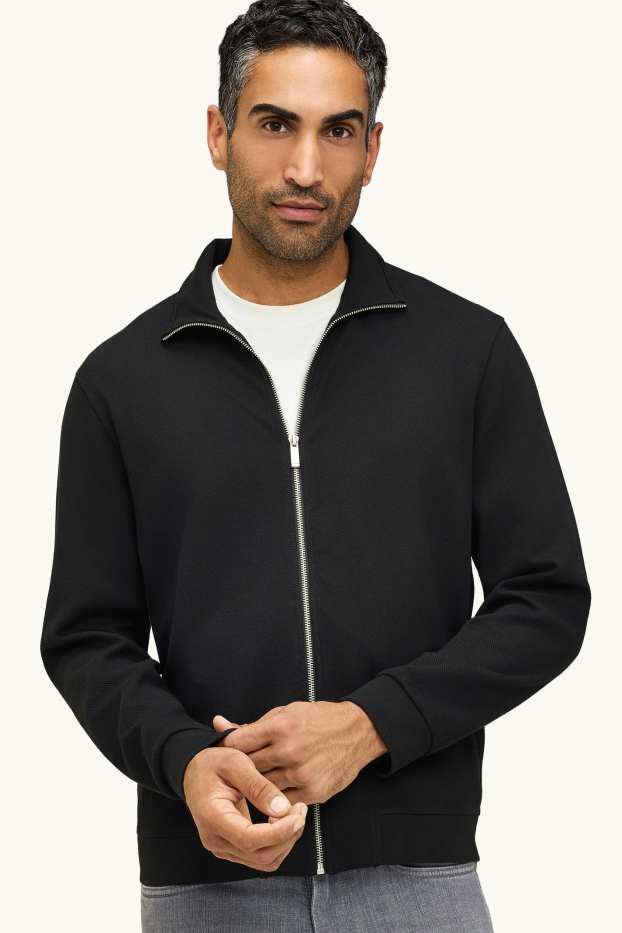 Uomo - Felpa con zip - a coste - nero