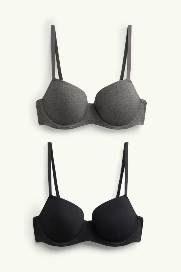 Women - Multipack of 2 - underwire bra - DEMI - padded - gray / black