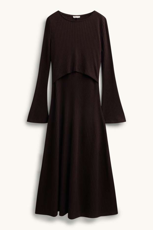 Femmes - Robe d’allaitement - finition côtelée - viscose mélangée - marron foncé