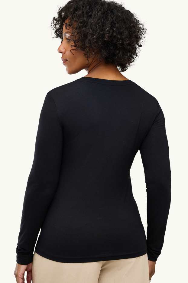 Femei - Tricou cu mânecă lungă - slim fit - negru