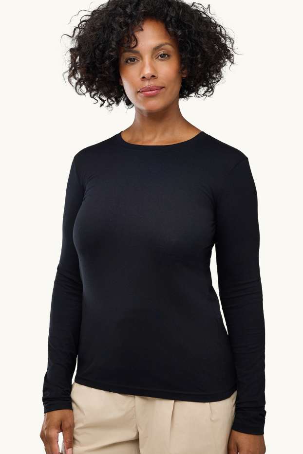 Femei - Tricou cu mânecă lungă - slim fit - negru