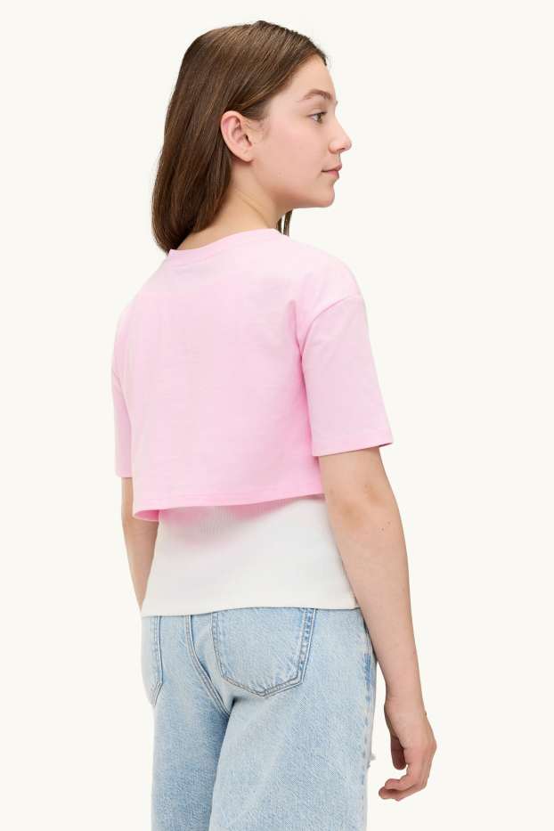 Children Girls - Pusheen - set - top and short sleeve T-shirt - 2 piece - rose