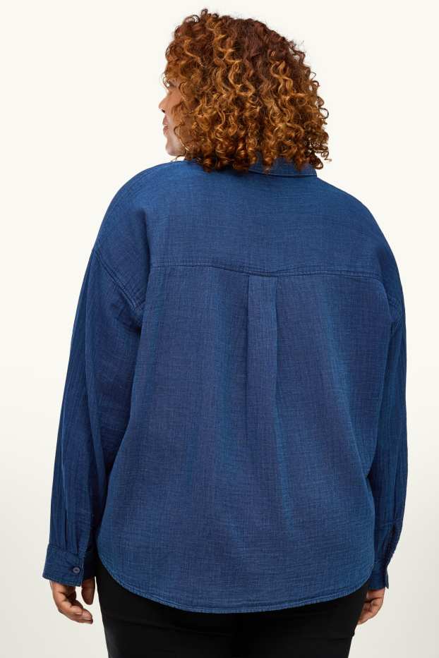 Femmes - Chemisier en gaze de coton - bleu foncé