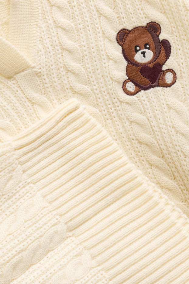 Kinderen: meisjes - Teddybeer - trui - kabelpatroon - crème wit