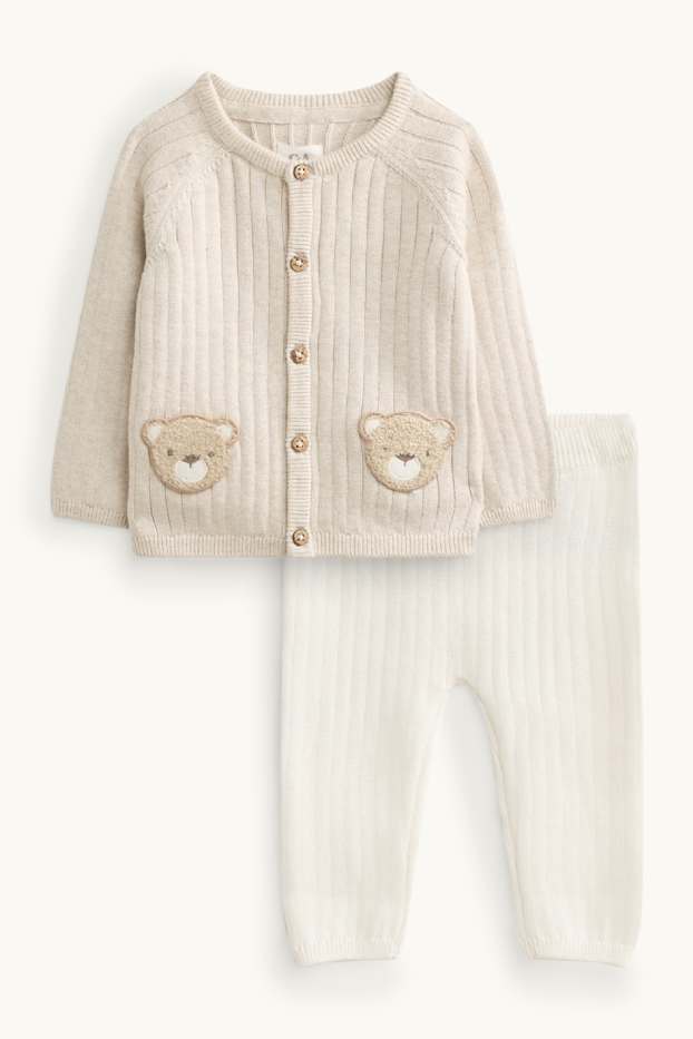 Bébés garçons - Ourson - tenue bébé - finition côtelée - 2 pièces - beige clair
