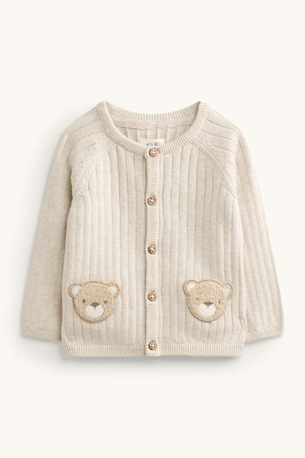 Bébés garçons - Ourson - tenue bébé - finition côtelée - 2 pièces - beige clair